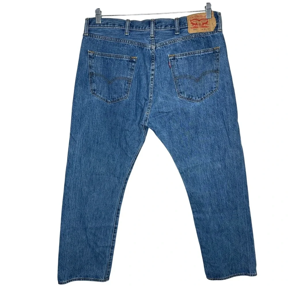 Levis 501 Original Fit Mens Blue Straight Leg Button Fly Denim Jeans 38x30